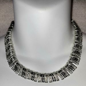 Vintage Coro Mid Century Modernist Silver Tone Choker Statement Necklace Signed